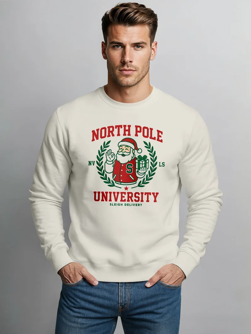 Sweatshirt Herren Weihnachtspullover College Style Schriftzug North Pole University Santa Grafik Print Fashion Streetwear Neverless®