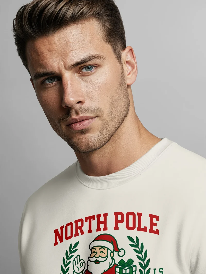 Sweatshirt Herren Weihnachtspullover College Style Schriftzug North Pole University Santa Grafik Print Fashion Streetwear Neverless®