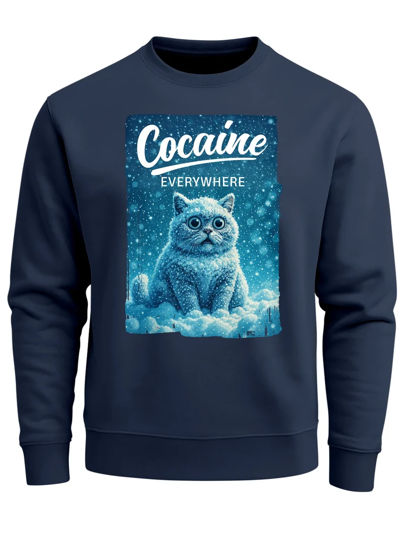 Sweatshirt Herren Grafik Print Katze Winter Schnee Printshirt Lustig Sarkasmus Pullover Fashion Streetwear