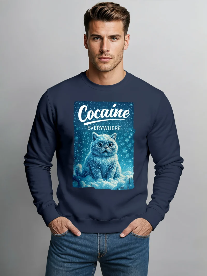 Sweatshirt Herren Grafik Print Katze Winter Schnee Printshirt Lustig Sarkasmus Pullover Fashion Streetwear