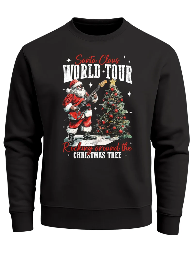 Sweatshirt Herren Santa Claus World Tour Weihnachtspullover Grafik Print XMAS Christmas Sweater Fashion Streetwear