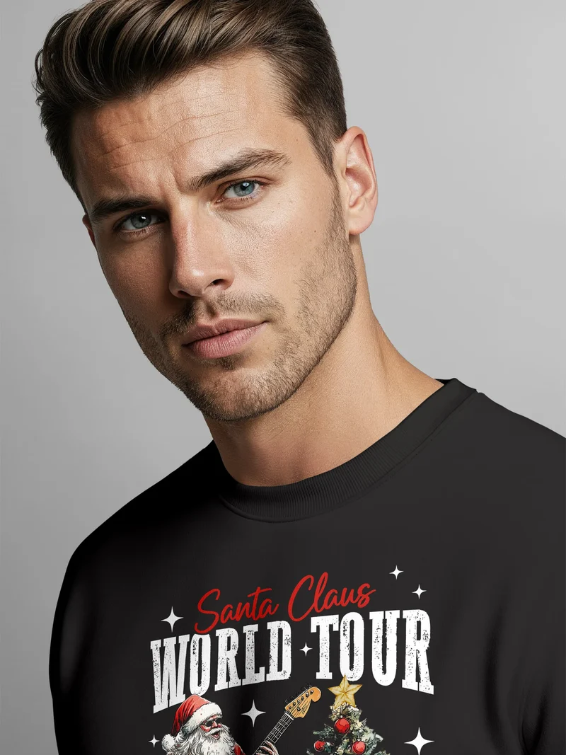 Sweatshirt Herren Santa Claus World Tour Weihnachtspullover Grafik Print XMAS Christmas Sweater Fashion Streetwear