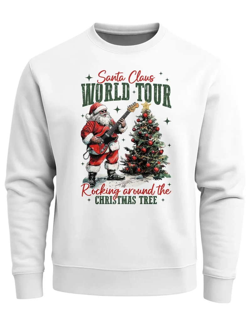 Sweatshirt Herren Santa Claus World Tour Weihnachtspullover Grafik Print XMAS Christmas Sweater Fashion Streetwear