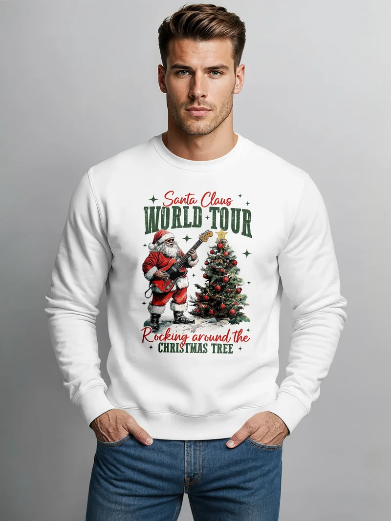 Sweatshirt Herren Santa Claus World Tour Weihnachtspullover Grafik Print XMAS Christmas Sweater Fashion Streetwear