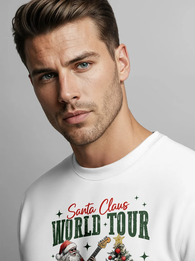 Sweatshirt Herren Santa Claus World Tour Weihnachtspullover Grafik Print XMAS Christmas Sweater Fashion Streetwear