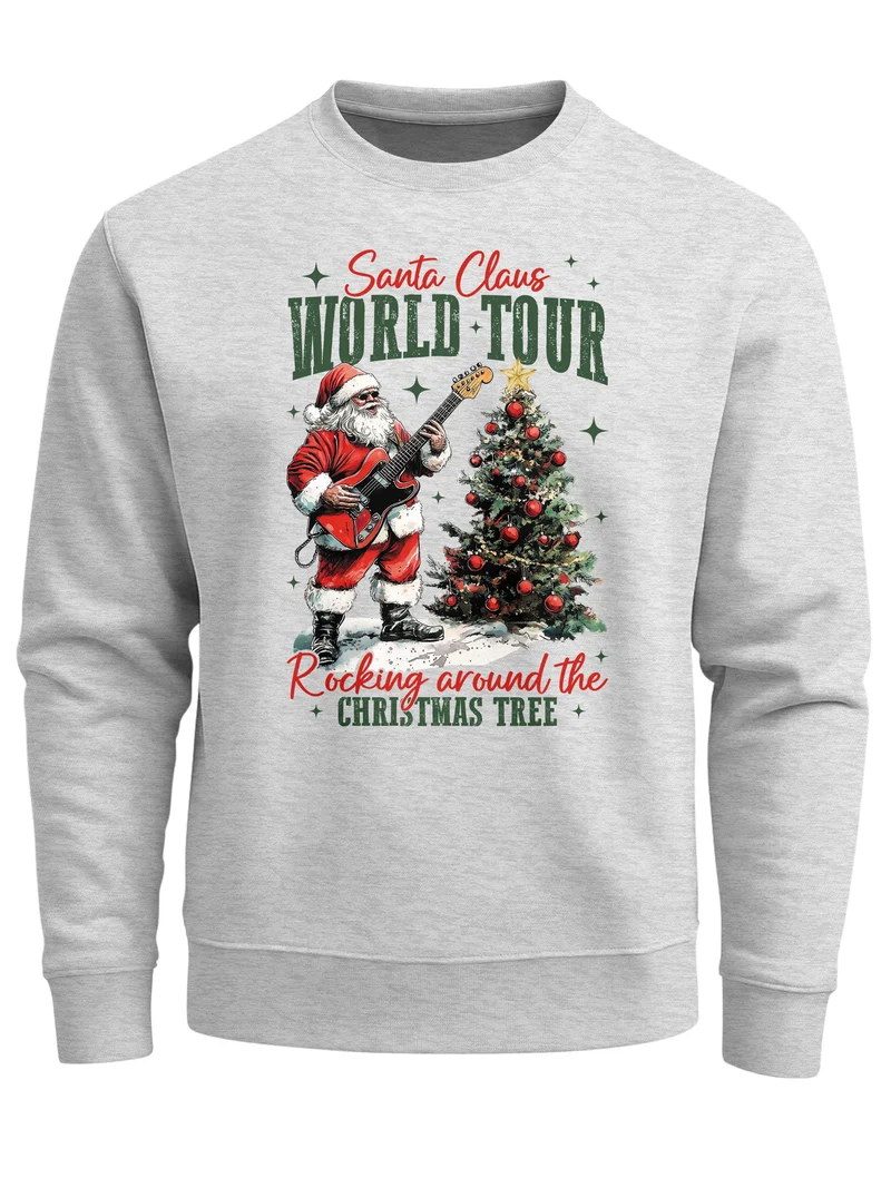 Sweatshirt Herren Santa Claus World Tour Weihnachtspullover Grafik Print XMAS Christmas Sweater Fashion Streetwear