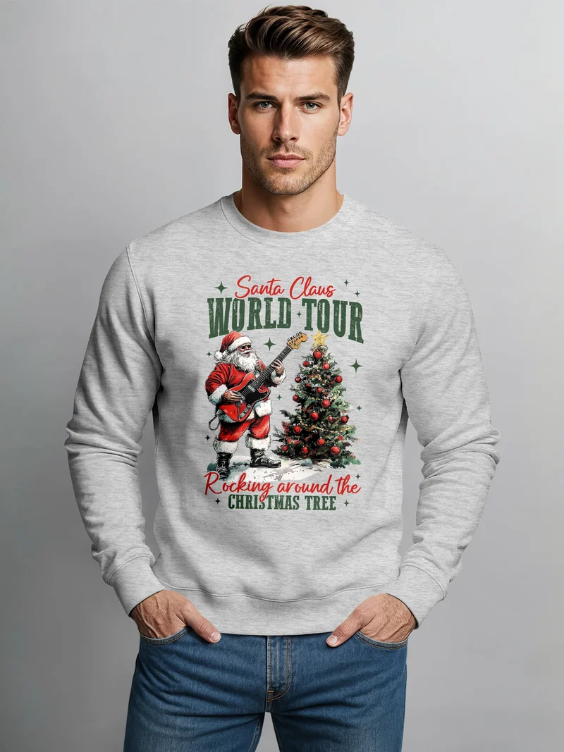 Sweatshirt Herren Santa Claus World Tour Weihnachtspullover Grafik Print XMAS Christmas Sweater Fashion Streetwear