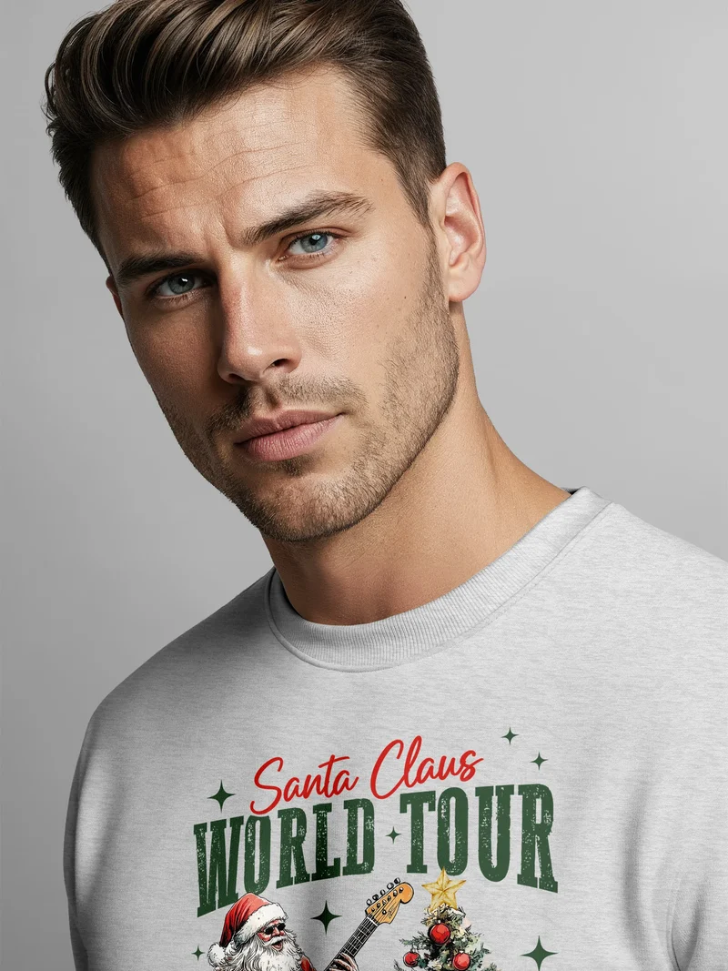 Sweatshirt Herren Santa Claus World Tour Weihnachtspullover Grafik Print XMAS Christmas Sweater Fashion Streetwear
