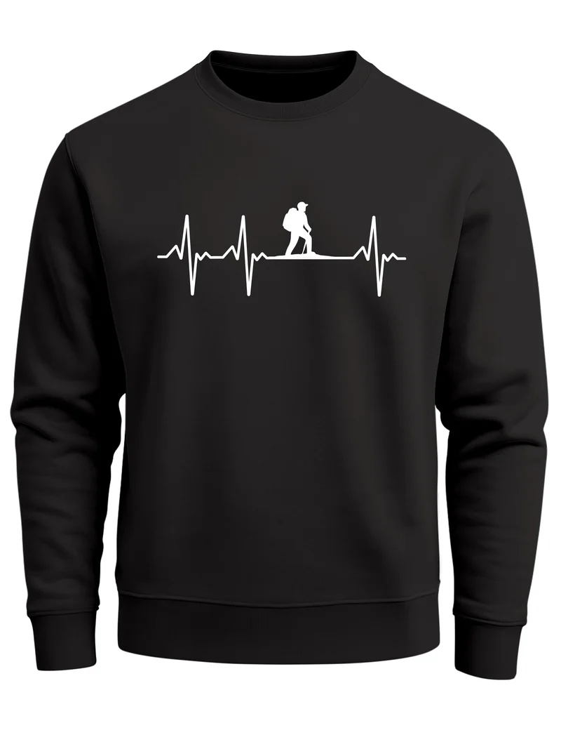 Sweatshirt Herren Wanderer Herzschlag Outdoor Natur Rundhals-Pullover Fashion Streetwear