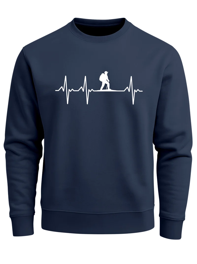Sweatshirt Herren Wanderer Herzschlag Outdoor Natur Rundhals-Pullover Fashion Streetwear