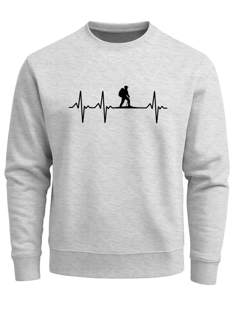 Sweatshirt Herren Wanderer Herzschlag Outdoor Natur Rundhals-Pullover Fashion Streetwear
