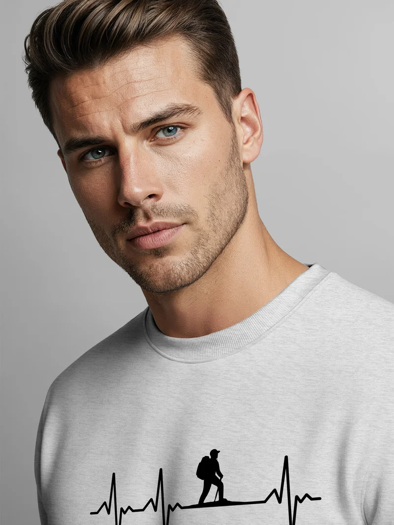 Sweatshirt Herren Wanderer Herzschlag Outdoor Natur Rundhals-Pullover Fashion Streetwear