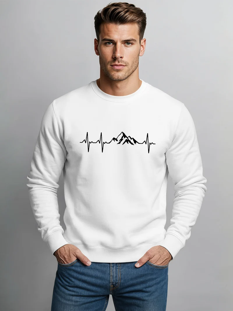 Sweatshirt Herren Wanderer Herzschlag Outdoor Natur Rundhals-Pullover Fashion Streetwear