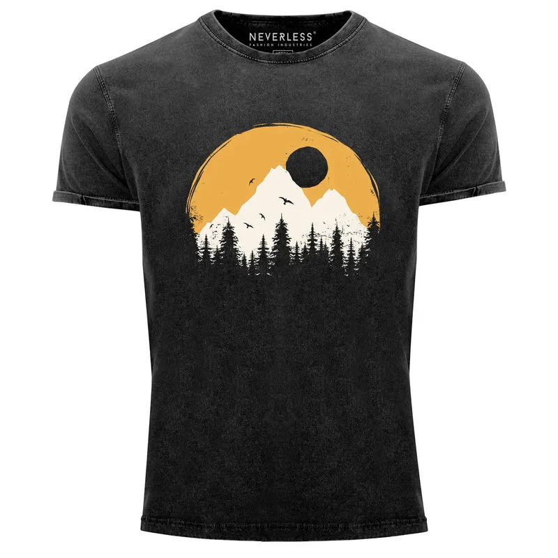 Herren Vintage Shirt Print Natural Badge Logo Wandern Outdoor Fashion Männer Used Look