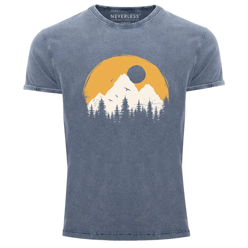 Herren Vintage Shirt Print Natural Badge Logo Wandern Outdoor Fashion Männer Used Look