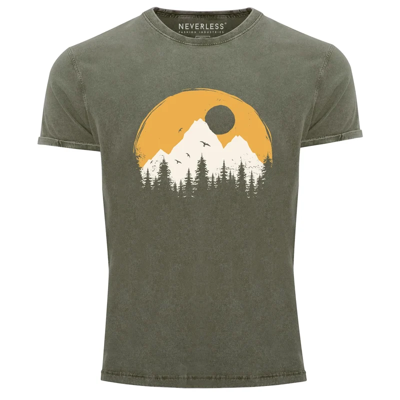 Herren Vintage Shirt Print Natural Badge Logo Wandern Outdoor Fashion Männer Used Look