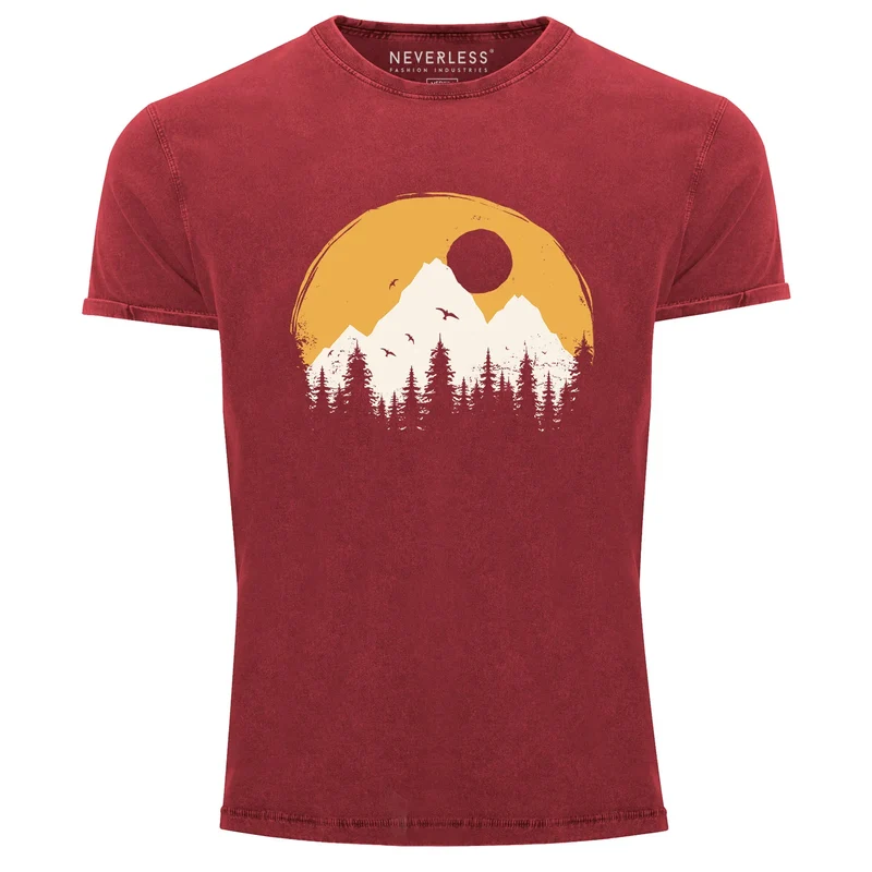 Herren Vintage Shirt Print Natural Badge Logo Wandern Outdoor Fashion Männer Used Look