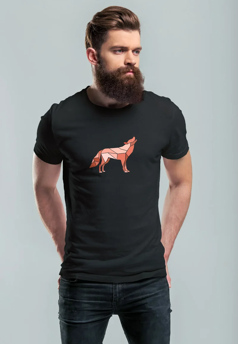 Herren T-Shirt Bedruckt Polygon Grafik Wolf Outdoor Fashion Tiermotiv Wandern Geometric Streetstyle