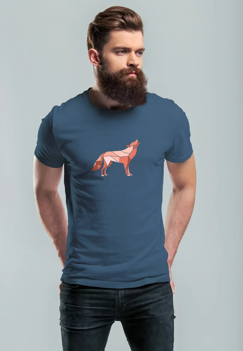 Herren T-Shirt Bedruckt Polygon Grafik Wolf Outdoor Fashion Tiermotiv Wandern Geometric Streetstyle