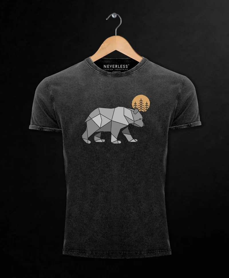 Herren Vintage Shirt Polygon Bär Mond Outdoor Wandern Natur Print Aufdruck