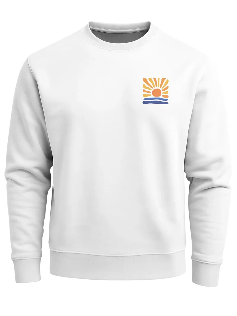 Sweatshirt Herren ohne Kapuze Brustlogo Frontprint Sunrise Icon Sonnenaufgang Wellen Pullover Fashion Streetwear