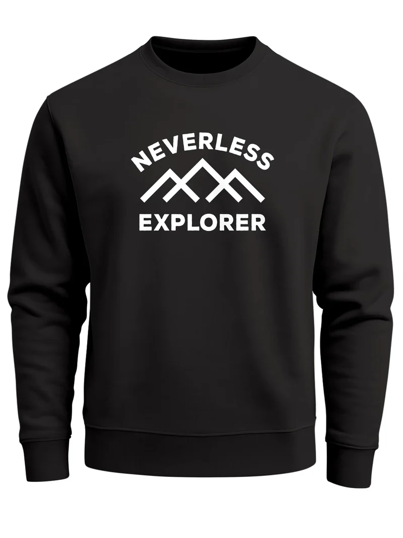 Sweatshirt Herren ohne Kapuze Frontprint Bergmotiv und Typografie Print Pullover Outdoor Fashion Streetwear