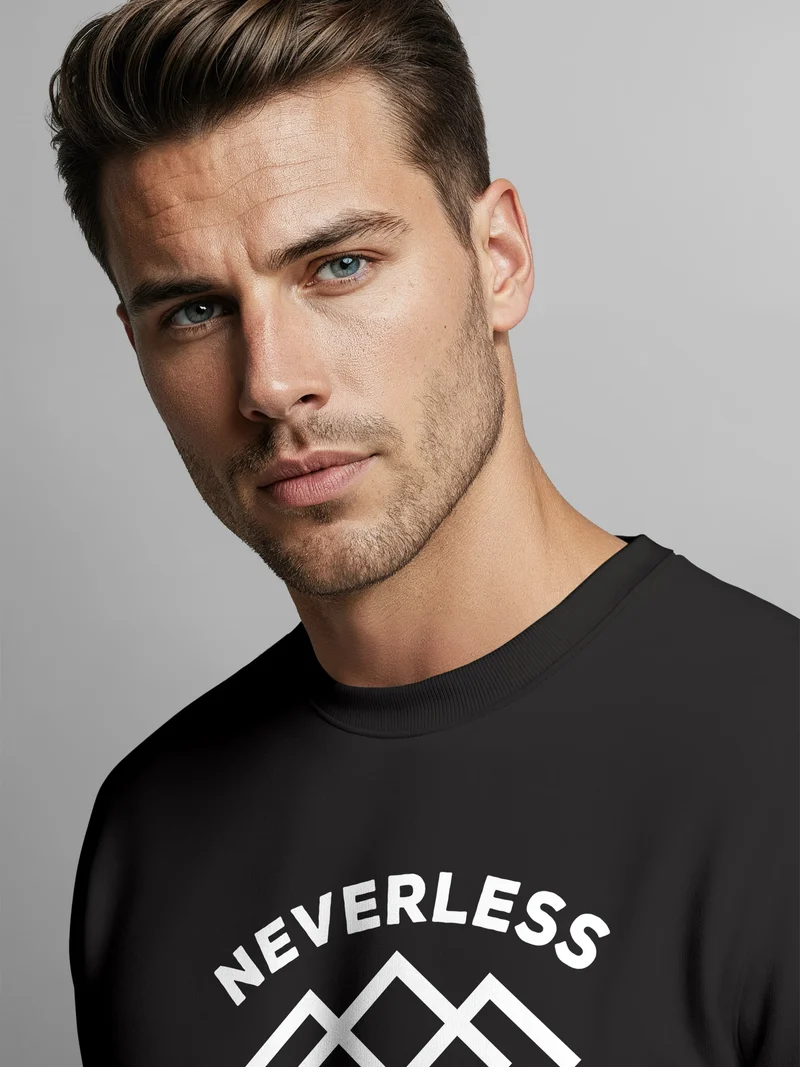Sweatshirt Herren ohne Kapuze Frontprint Bergmotiv und Typografie Print Pullover Outdoor Fashion Streetwear
