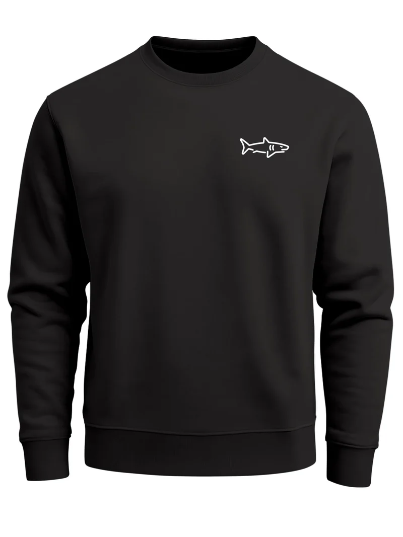 Sweatshirt Herren ohne Kapuze Frontprint Hai Brustlogo Pullover Fashion Streetwear