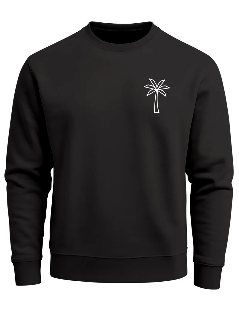 Sweatshirt Herren ohne Kapuze Frontprint Palmen Brustlogo Minimal Palm Tree Pullover Fashion Streetwear