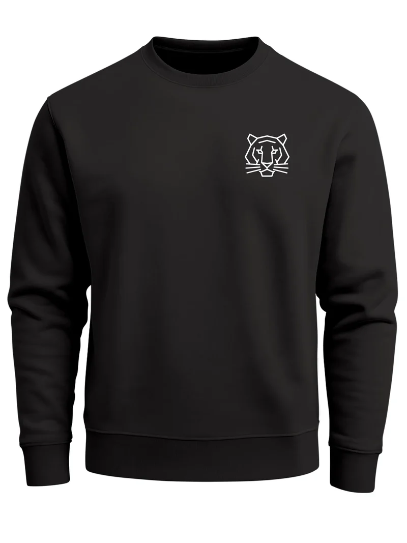 Sweatshirt Herren ohne Kapuze Tigerkopf Brustlogo Frontprint Pullover Basic Fashion Streetwear