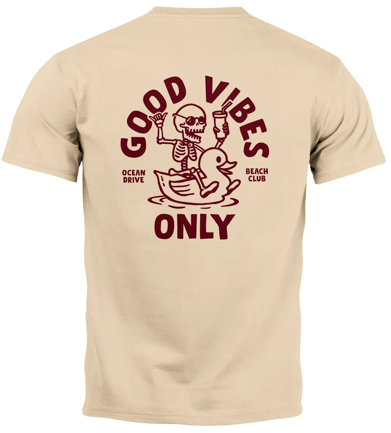 Herren T-Shirt Backprint Good Vibes Only Quitsche-Ente Motivprint Rückendruck Sommer Fashion Streetstyle