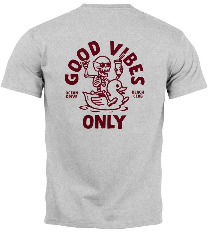 Herren T-Shirt Backprint Good Vibes Only Quitsche-Ente Motivprint Rückendruck Sommer Fashion Streetstyle