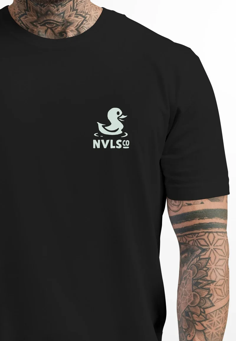 Herren T-Shirt Backprint Good Vibes Only Quitsche-Ente Motivprint Rückendruck Sommer Fashion Streetstyle