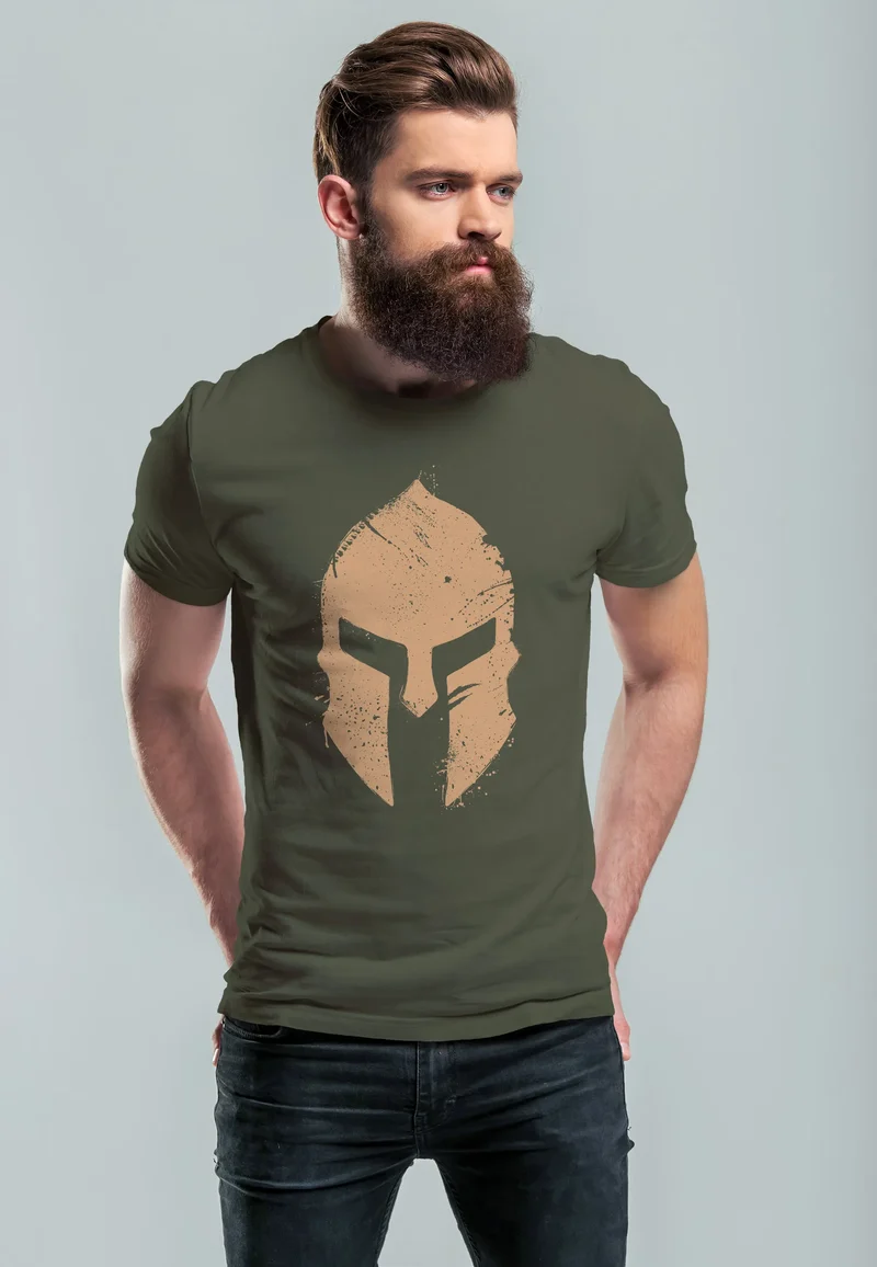 Herren T-Shirt Print Sparta-Helm Aufdruck Gladiator Krieger Warrior Spartaner Fashion Streetstyle