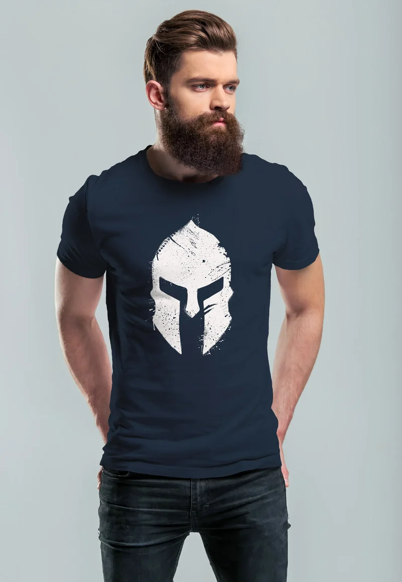 Herren T-Shirt Print Sparta-Helm Aufdruck Gladiator Krieger Warrior Spartaner Fashion Streetstyle