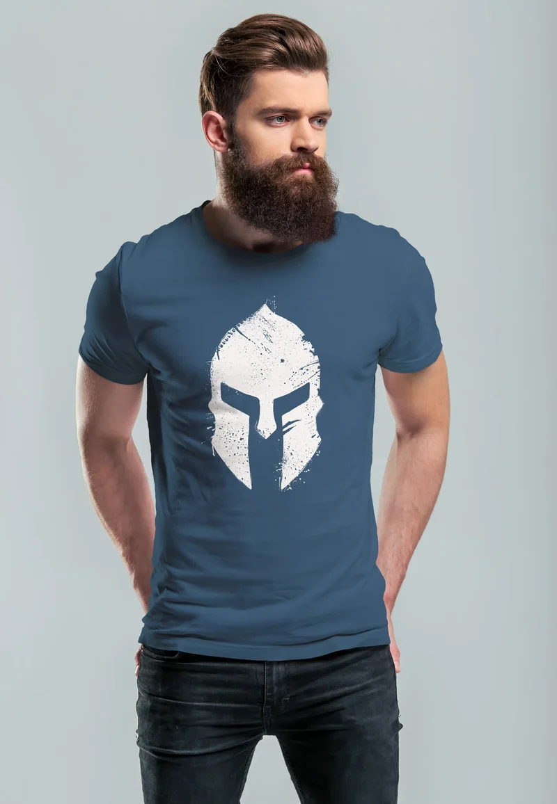 Herren T-Shirt Print Sparta-Helm Aufdruck Gladiator Krieger Warrior Spartaner Fashion Streetstyle