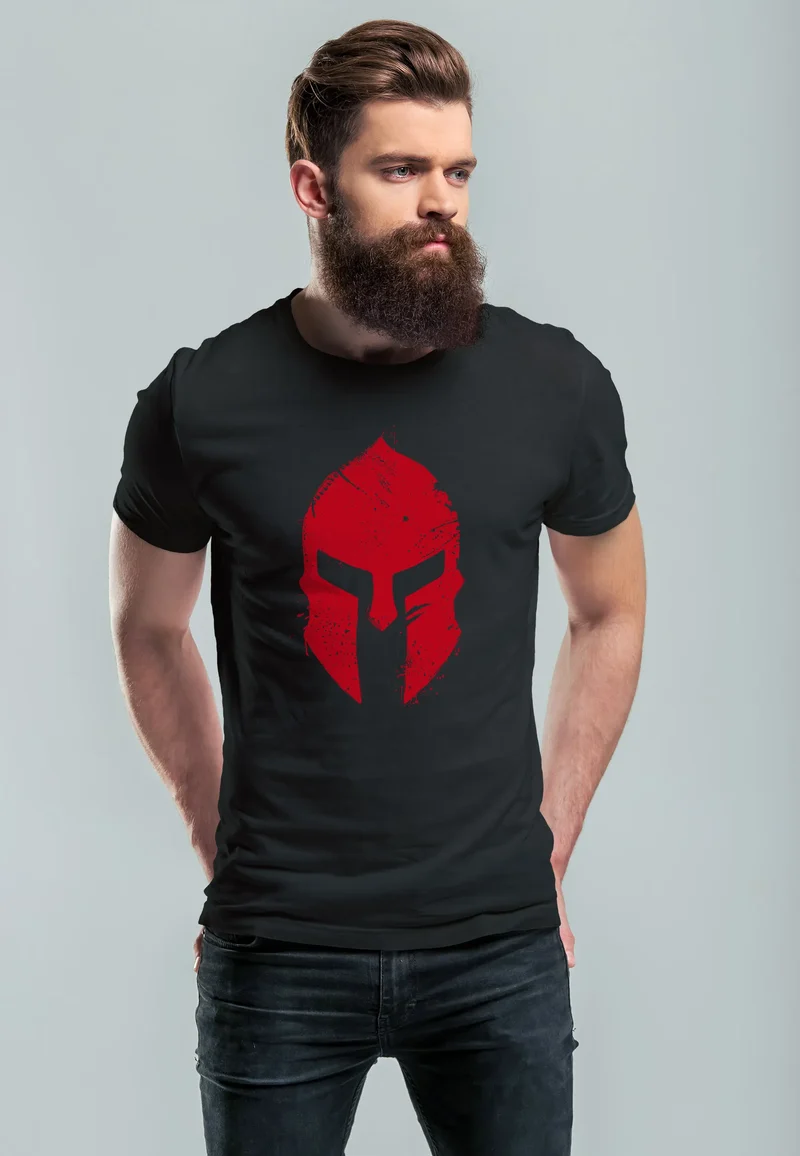 Herren T-Shirt Print Sparta-Helm Aufdruck Gladiator Krieger Warrior Spartaner Fashion Streetstyle