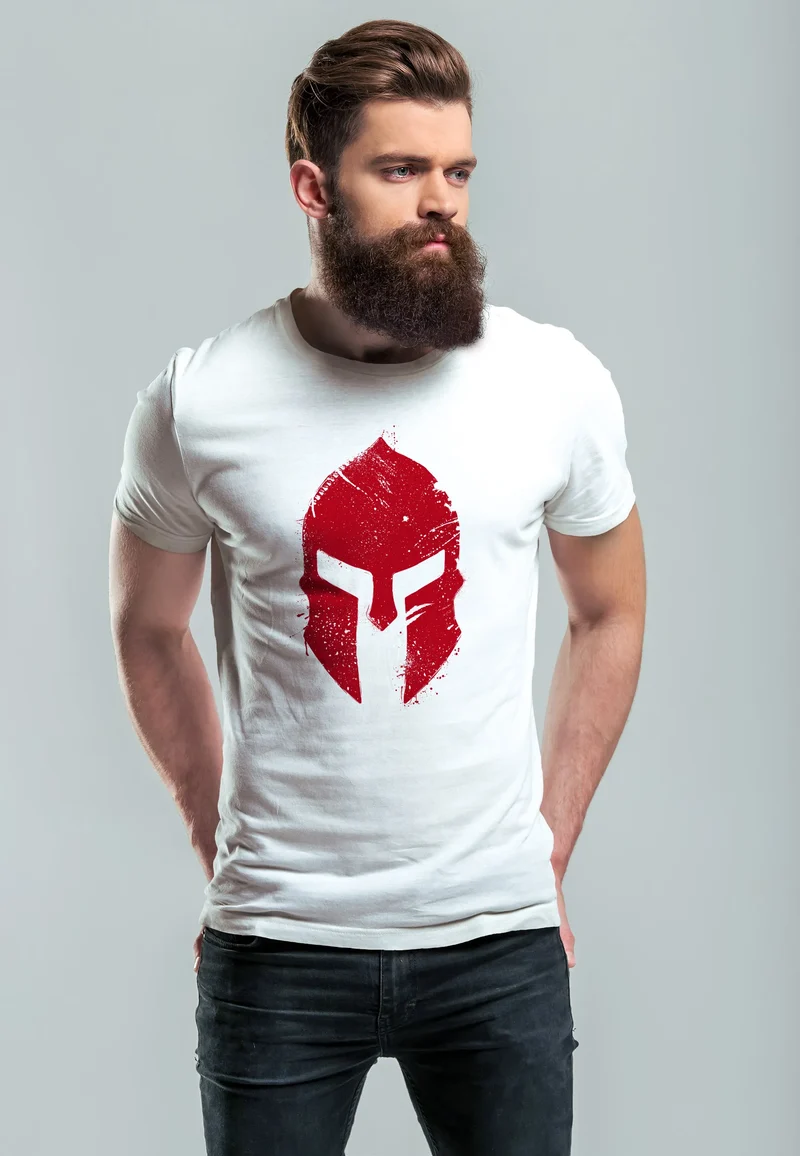 Herren T-Shirt Print Sparta-Helm Aufdruck Gladiator Krieger Warrior Spartaner Fashion Streetstyle