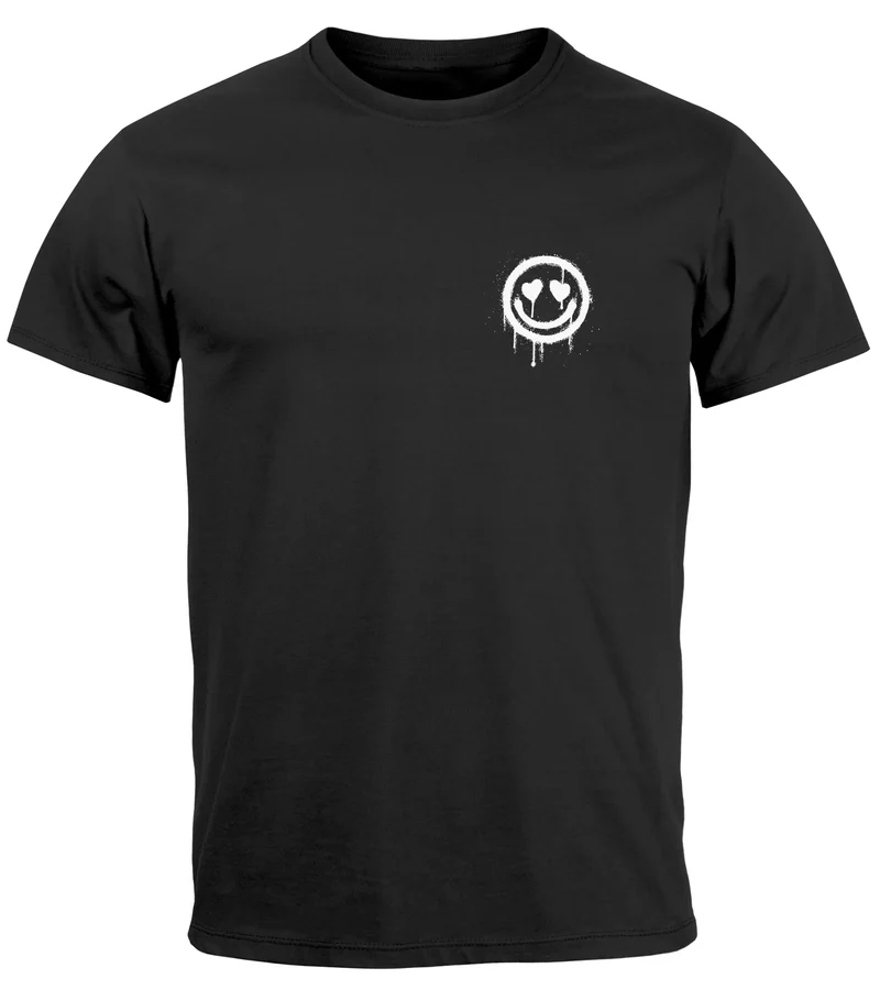 Herren T-Shirt Print Aufdruck Motiv Drip Face Drippy Smile Herz-Augen Lächeln Graffiti Fashion Streetstyle