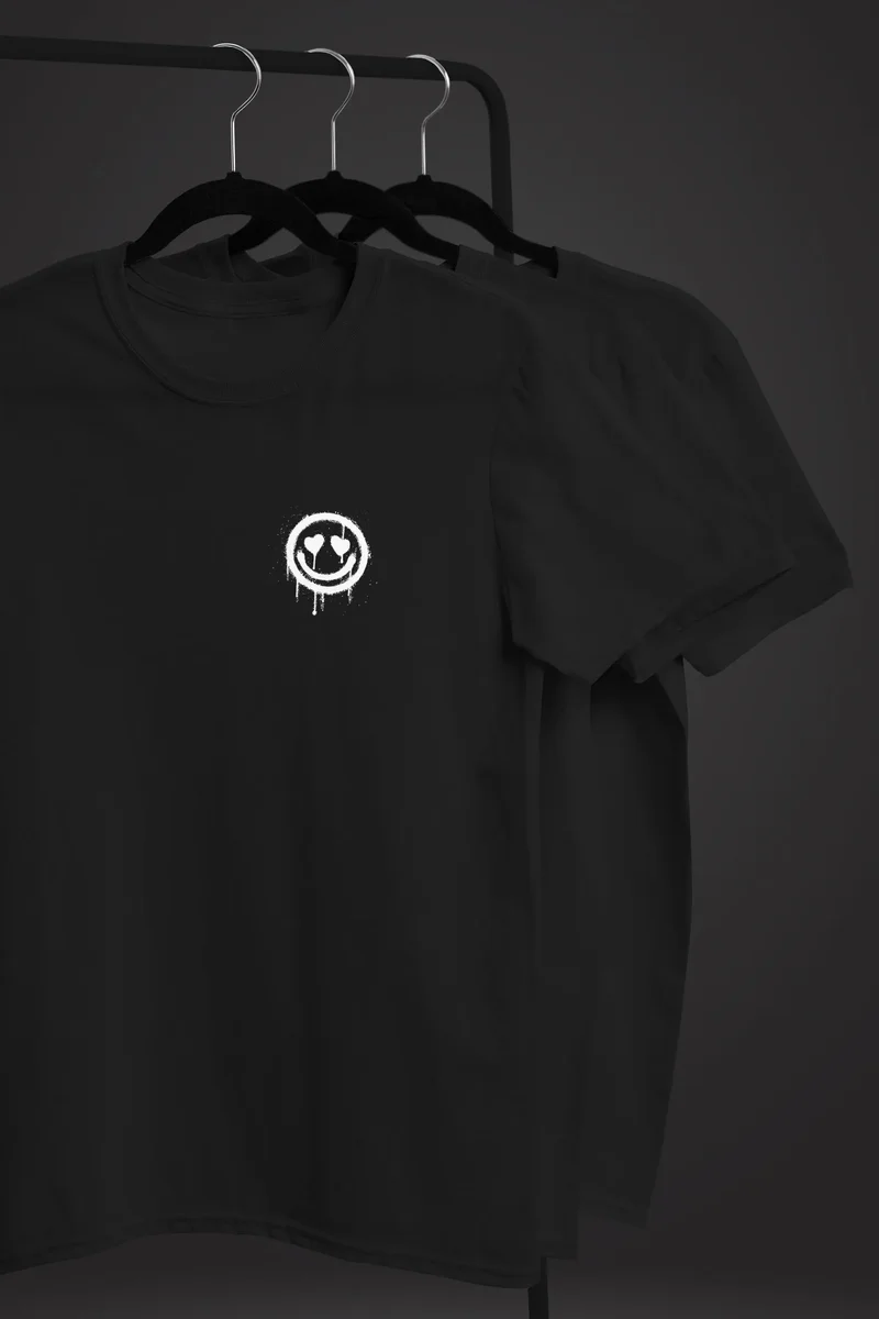 Herren T-Shirt Print Aufdruck Motiv Drip Face Drippy Smile Herz-Augen Lächeln Graffiti Fashion Streetstyle
