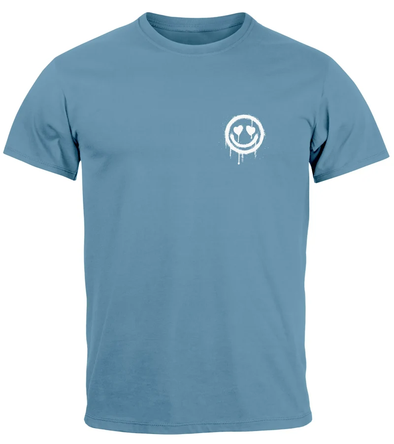 Herren T-Shirt Print Aufdruck Motiv Drip Face Drippy Smile Herz-Augen Lächeln Graffiti Fashion Streetstyle