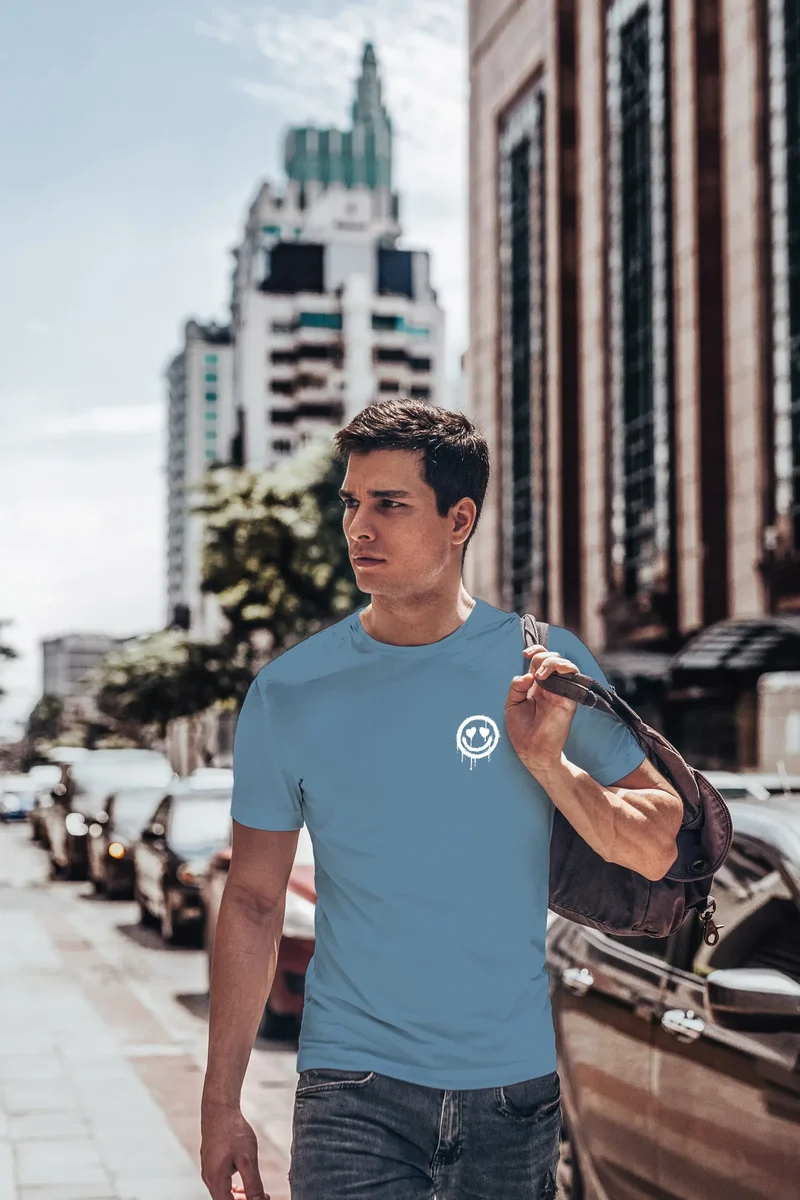 Herren T-Shirt Print Aufdruck Motiv Drip Face Drippy Smile Herz-Augen Lächeln Graffiti Fashion Streetstyle