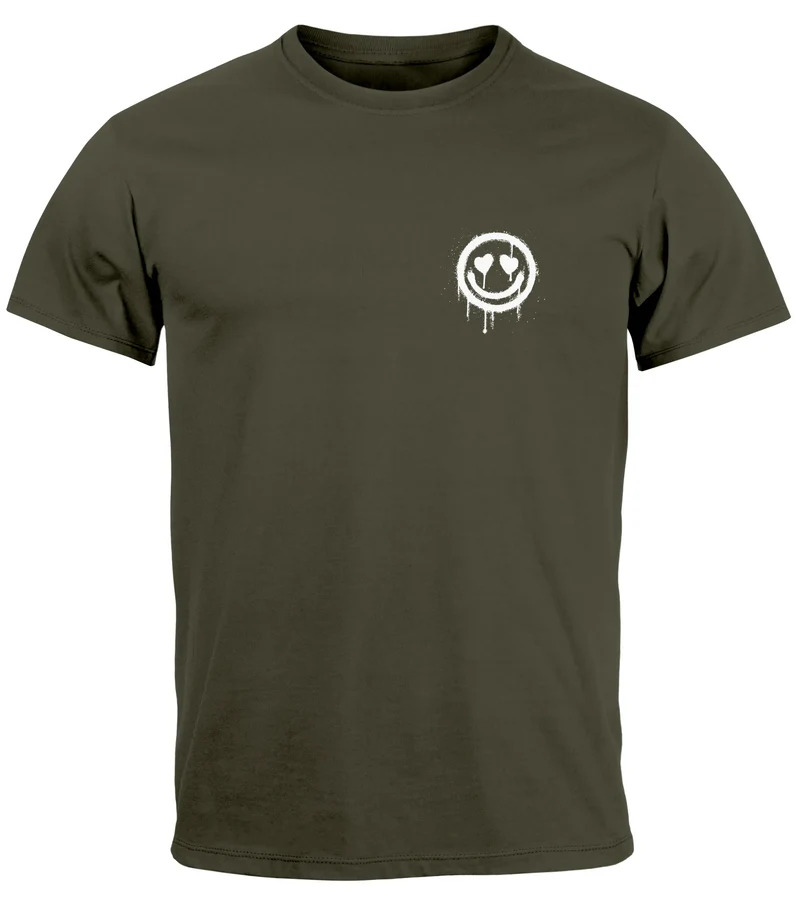 Herren T-Shirt Print Aufdruck Motiv Drip Face Drippy Smile Herz-Augen Lächeln Graffiti Fashion Streetstyle