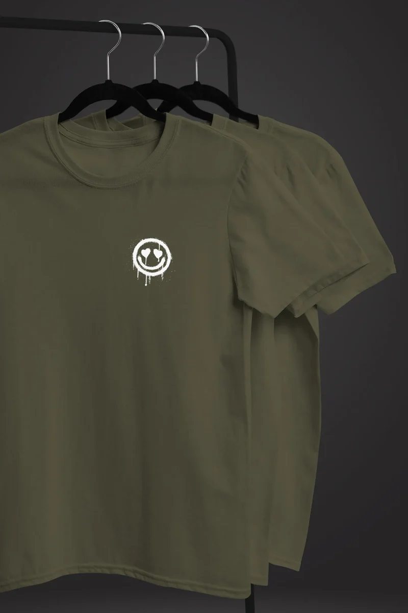 Herren T-Shirt Print Aufdruck Motiv Drip Face Drippy Smile Herz-Augen Lächeln Graffiti Fashion Streetstyle