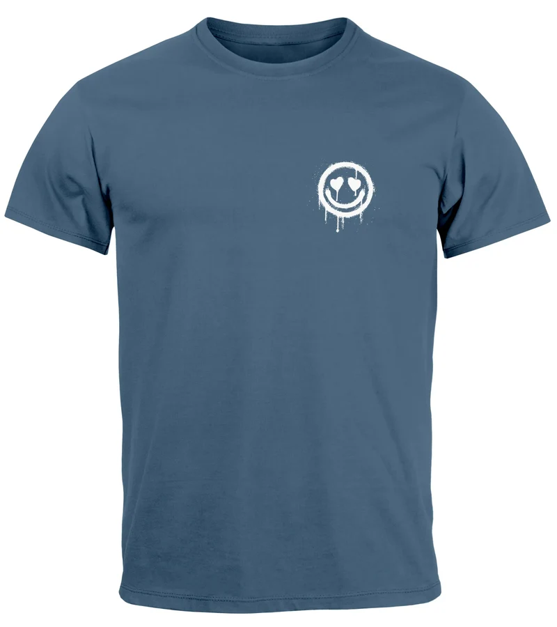 Herren T-Shirt Print Aufdruck Motiv Drip Face Drippy Smile Herz-Augen Lächeln Graffiti Fashion Streetstyle