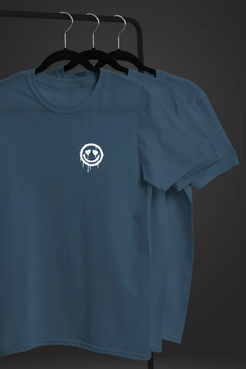 Herren T-Shirt Print Aufdruck Motiv Drip Face Drippy Smile Herz-Augen Lächeln Graffiti Fashion Streetstyle
