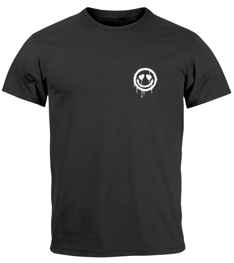 Herren T-Shirt Print Aufdruck Motiv Drip Face Drippy Smile Herz-Augen Lächeln Graffiti Fashion Streetstyle