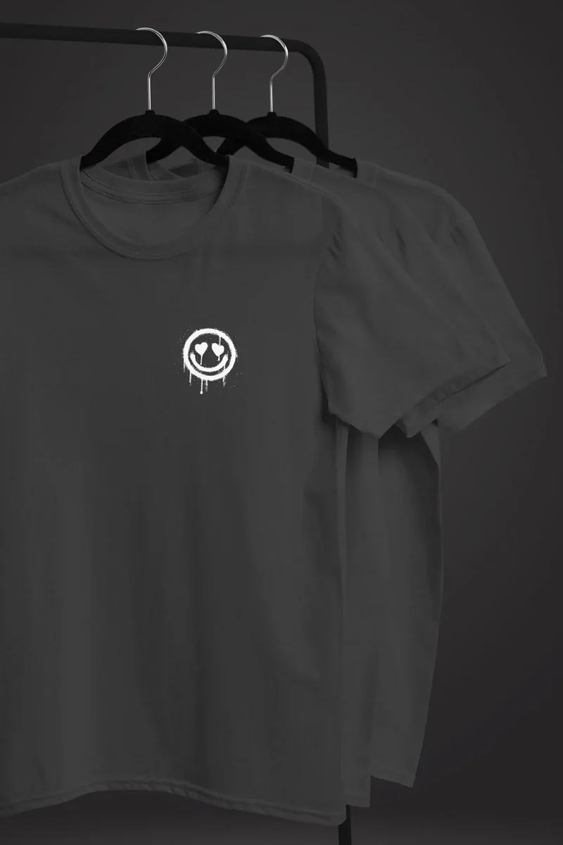 Herren T-Shirt Print Aufdruck Motiv Drip Face Drippy Smile Herz-Augen Lächeln Graffiti Fashion Streetstyle