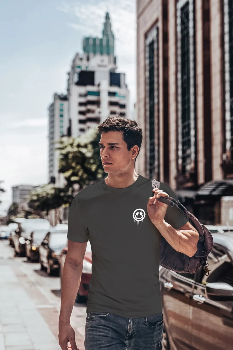 Herren T-Shirt Print Aufdruck Motiv Drip Face Drippy Smile Herz-Augen Lächeln Graffiti Fashion Streetstyle