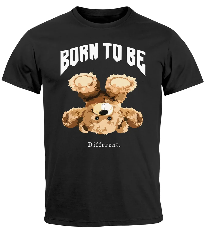 Herren T-Shirt Printshirt Born to be different Schriftzug Bear Bär Teddy Fashion Streetstyle